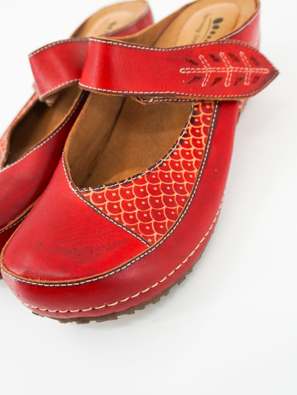 Spring Step Cantelope Red Clogs Leather Wedge Mules Sz 40 Great Quality
